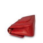 Red Chevron Lambskin Quilted Classic Flap Medium Gold Hardware - Image 9