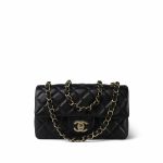 Black Lambskin Quilted Mini Rectangular Flap Light Gold Hardware - Image 10