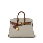 Birkin 25 Bi-Color Horseshoe (HSS) Craie/Gold Taurillon Gold Plated Y Stamp - Image 3