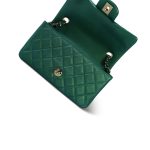 22A Iridescent Green Lambskin Quilted Mini Rectangular Single Flap Light Gold Hardware - Image 11