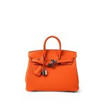 Birkin 25 Orange Minium Togo Palladium Plated B Stamp - Image 3
