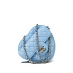 Light Blue Lambskin Quilted Large Heart Bag Light Gold Hardware - Image 10