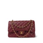 18C Dark Red Glittery Caviar Quilted Jumbo Classic Flap Aged Gold Hardware - Image 8