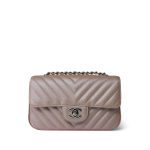 17B Rose Gold Iridescent Caviar Chevron Mini Rectangular Flap Silver Hardware - Image 2