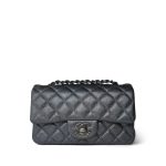 15C Charcoal Glittery Caviar Quilted Mini Rectangular Flap - Image 2