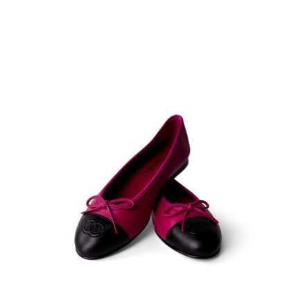 Chanel Fuchsia/Black Lambskin Cap Toe CC Ballerina Flats Size 38/7.5