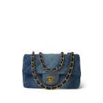24S Blue Denim Quilted Mini Rectangular Flap Aged Gold Hardware - Image 8