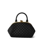 Black Calfskin Quilted Paris-Rome Colosseum Lock Frame Bag Aged Gold Hardware