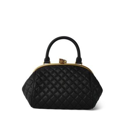 Black Calfskin Quilted Paris-Rome Colosseum Lock Frame Bag Aged Gold Hardware