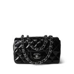 15B Black Patent Quilted Mini Rectangular Flap Silver Hardware - Image 10