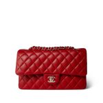 20S Red Lambskin Quilted Classic Flap Medium LGHW - Image 2
