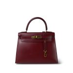 Kelly 28 Rouge H Box Calfskin Gold Plated Z Circle Stamp