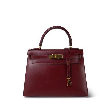 Kelly 28 Rouge H Box Calfskin Gold Plated Z Circle Stamp