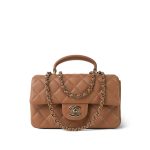 Dark Beige Lambskin Quilted Mini Top Handle Light Gold Hardware - Image 10