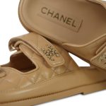 24P Beige Lambskin Quilted Velcro Sandals/Mules Light Gold Hardware - Image 13