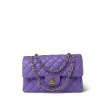 20S Purple Caviar Quilted Classic Flap Small Light Gold Hardware - Image 11