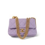 24P Purple Caviar Quilted Mini Sweetheart Single Flap Bag Aged Gold Hardware - Image 11