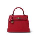 Kelly Sellier 25 Bi-Color Rouge Casaque/Bleu Thalassa Epsom White Stitching Gold Plated [P] Stamp - Image 6
