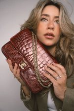 Vintage Red Alligator Double Flap Gold Hardware - Image 2