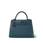 Kelly Sellier 28 Blue Jean Veau Epsom Palladium Plated E Square Stamp - Image 5