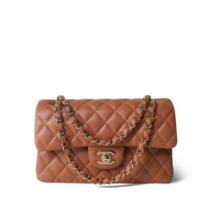 22S Caramel Lambskin Quilted Small Classic Flap Light Gold Hardware