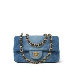 24S Blue Denim Quilted Rectangular Flap Mini Aged Gold Hardware - Image 8