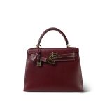 Kelly 28 Rouge H Courchevel Sellier White Stitching Gold Plated F Square Stamp - Image 6