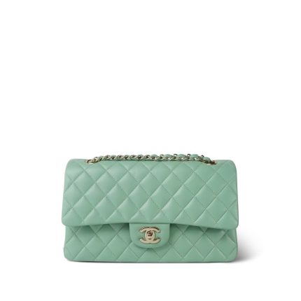 21C Light Green Lambskin Quilted Classic Flap Medium Light Gold Hardware