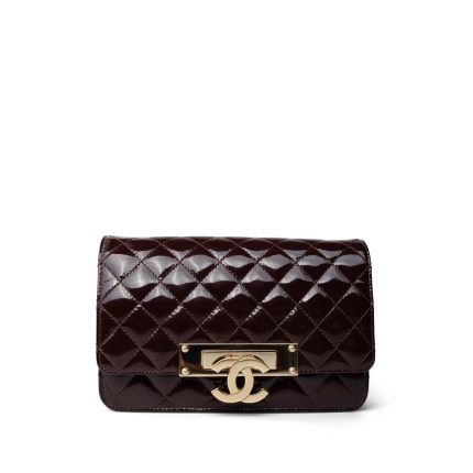 Golden Class Burgundy Quilted Patent Wallet On Chain LGHW