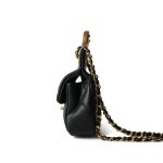 Black Calfskin Quilted Lady Handle Flap Card Holder on Chain Aged Gold Hardware - Image 3