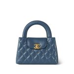 Dark Blue Shiny Aged Calfskin Quilted Nano Kelly Shopper Aged Gold Hardware