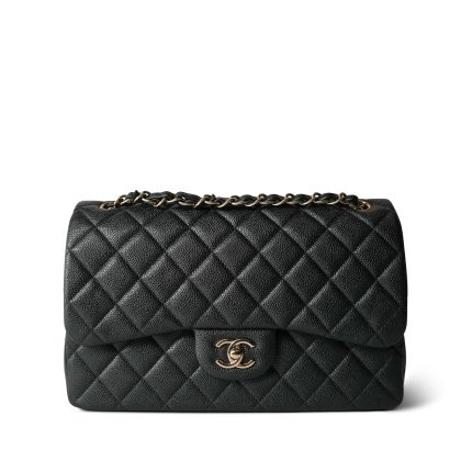 18S Charcoal Caviar Quilted Jumbo Classic Flap Light Gold Hardware
