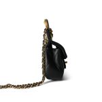 Black Calfskin Quilted Lady Handle Flap Card Holder on Chain Aged Gold Hardware - Image 8