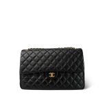 24K Black Caviar Quilted Maxi Travel Flap Aged Gold Hardware
