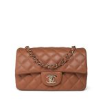 22S Caramel Lambskin Quilted Mini Rectangular Flap Light Gold Hardware