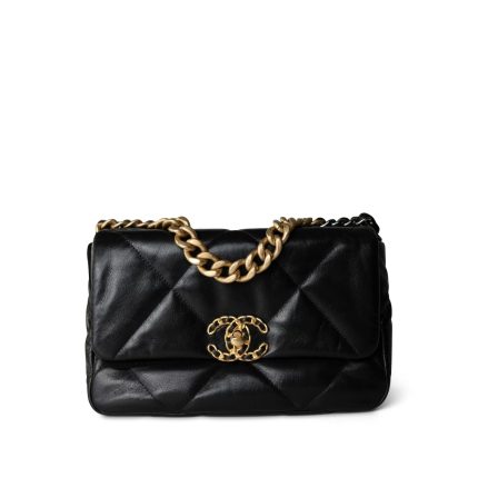 20S Black Goatskin Quilted 19 Flap Small MHW