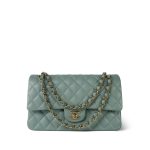 22C Green Caviar Quilted Classic Flap Medium Light Gold Hardware - Image 10