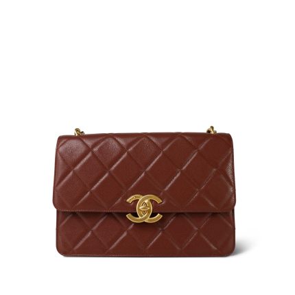 24A Brown Caviar Quilted Large Single Flap Aged Gold Hardware