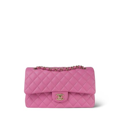 21P Pink Caviar Quilted Classic Flap Medium Light Gold Hardware.