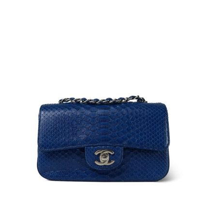Blue Python Mini Rectangular Flap Silver Hardware