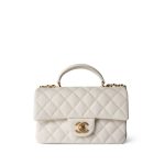 21S Ivory Caviar Quilted Mini Top Handle Antique Gold Hardware