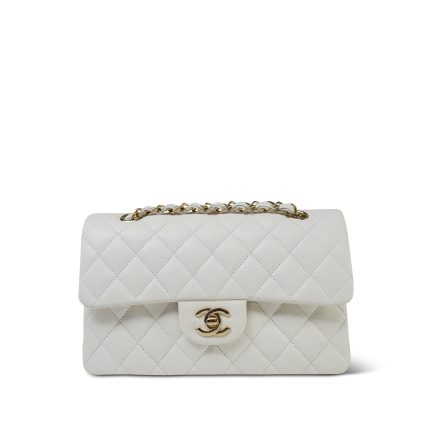 23C White Caviar Quilted Classic Flap Small LGHW