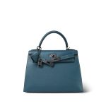 Kelly Sellier 28 Blue Jean Veau Epsom Palladium Plated E Square Stamp - Image 9