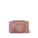 21S Metallic Rose Gold Grained Lambskin Quilted Mini Rectangular Flap LGHW - Image 5