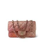 21S Metallic Rose Gold Grained Lambskin Quilted Mini Rectangular Flap LGHW