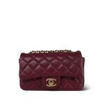 Burgundy Lambskin Quilted Extra Mini Rectangular Flap Light Gold Hardware