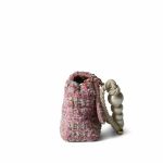 Pink Tweed Quilted Pearl Handle Flap Bag Large LGHW - Image 5