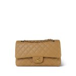 Beige Caviar Quilted Classic Flap Medium 24K Gold Plated