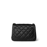Black Lambskin Quilted Pearl Crush Mini Square Flap Light Gold Hardware - Image 6