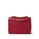 Red Lambskin Quilted Black Trim Mini Square Flap Gold Hardware - Image 5